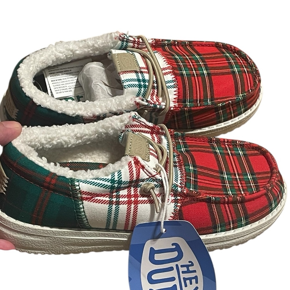 Hey Dude KIDS Wally Tri Tartan‎ Plaid, Size C12, NWT